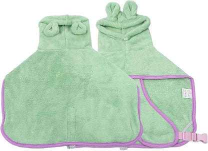 Dog Drying Coat with Hood, Adjustable Soft Wrap Bathrobe with Buckle, Super Absorbent Fast Drying Tower for Small, Medium, Large Dog Cats (X-Large, Green)