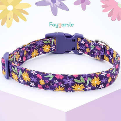 Faygarsle Cotton Dog Collar Cute Dog Collars for Small Medium Large Dogs Purple Yellow Floral Colored Options Soft and Fancy Pet Collars for Girls Flower Pattern for Girl Dog Collar M