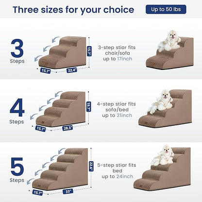 gogobunny Ramp Cat Dog Stairs for Beds, Cat Slope Stairs with Durable Waterproof Fabric Cover, Pet Steps for Old Large Dogs Climbing (Camel, 5-Step (33" D x 15.7" W x 22.6" H), 5.0)