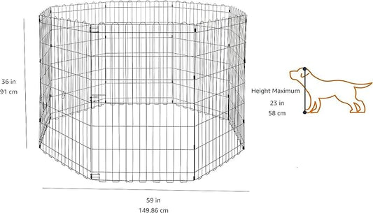 Amazon Basics Portable Foldable Octagonal Metal Exercise Dog Playpen, Indoor/Outdoor Pet Fence, No Door, 8 Panels, Medium, 60 x 60 x 36 inches, Black