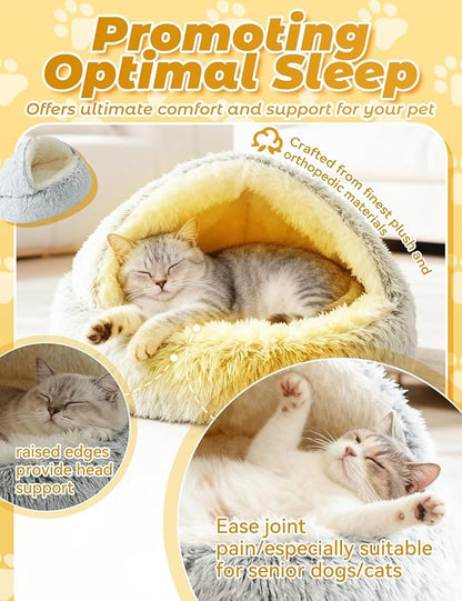 Dog Bed, Dog Bed with Cover Cave, Dual Comfort Design, Pet Bed for Small/Medium/Large Cats and Dogs, Anxiety Relief, Durable & Chew-Proof, Improves Sleep & Behaviour (Coffee, 32in)