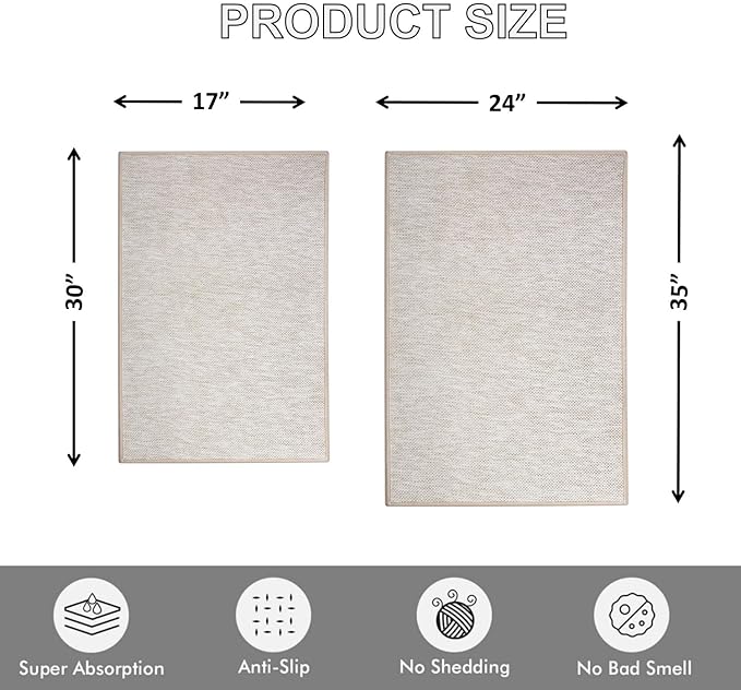 Ultra Thin Indoor Door Mat, Low-Profile Door Mats Indoor Entrance, Non-Slip Natural Rubber Backing Doormat, Washable Entryway Doormats, Fade Resistant Dirt Trapper for Kitchen, 35''x24'',Beige