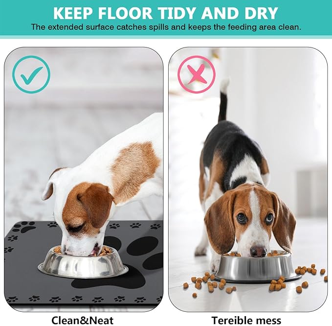 Dog Food Mats for Floor, Absorbent Pet Food Mat - Cat Feeding Mat Quick Dry Dog Bowl Mats for Water Pet Supplies Feeding Placemat 16" x 24" Grey