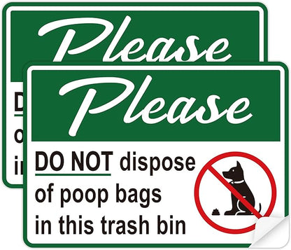 2PCS Please Do Not Dispose Poop Bags in This Trash Bin Stickers, Self-Adhesive Weatherproof Vinyl Do not Throw Dog Poop Bag in The Trash Sign, Trash Can Stickers for Home，House，Yard，Restaurant