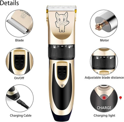 Highdas Dog Clippers for Grooming Rechargeable, Electric Dog Grooming Kit Clippers Low Noise, Cordless Quiet Dog Shaver, Pet Hair Trimmer Set for Dogs, Cats, Pets (Gold)