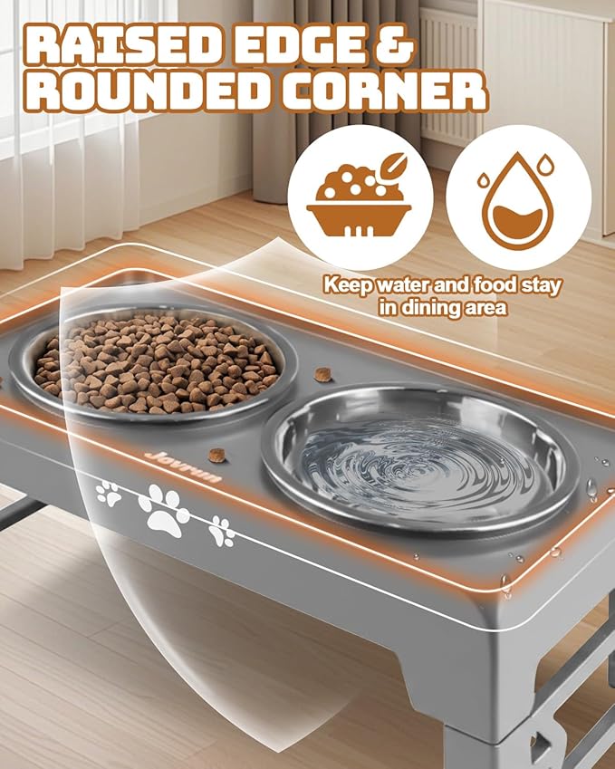 Elevated Dog Bowls for Small Dogs and Cats, Dog Feeder with 2 Thick 5.5" Stainless Steel Dishes, Non-Slip 2 Heights Adjustable to 2.6"-5.3"