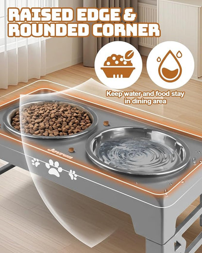 Elevated Dog Bowls for Small Dogs and Cats, Dog Feeder with 2 Thick 5.5" Stainless Steel Dishes, Non-Slip 2 Heights Adjustable to 2.6"-5.3"
