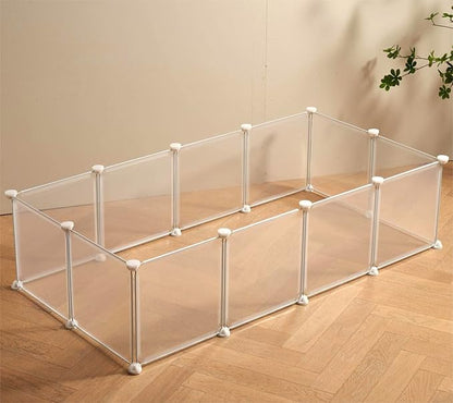 Transparent Clear Small Animal Playpen, Guinea Pig Cages, Puppy Dog Playpen, Pet Playpen, Rabbit Bunny Indoor Fence Pen Enclosure, White Clear Plastic Playpen,12X12 Inch, 12Panels