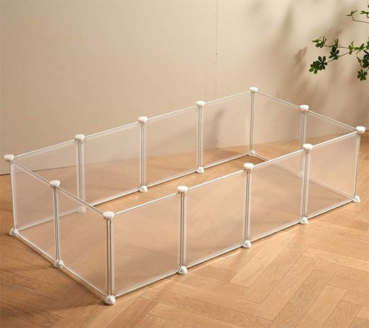 Transparent Clear Small Animal Playpen, Guinea Pig Cages, Puppy Dog Playpen, Pet Playpen, Rabbit Bunny Indoor Fence Pen Enclosure, White Clear Plastic Playpen,12X12 Inch, 12Panels