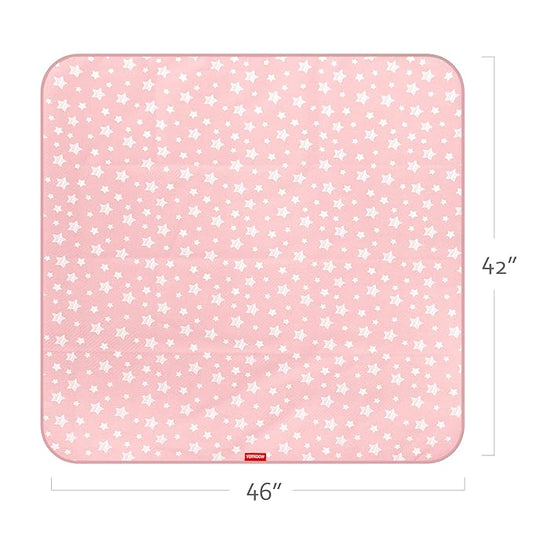Baby Splat Mat Anti Slip Waterproof High Chair Mat, Baby Feeding Table Cloth Floor Mat Cover, Baby Art Playtime Mat for Craft/Mealtime, 42X46 Inch Washable Portable Picnic Mat - Pink Star
