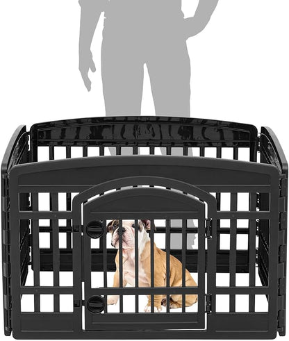 IRIS USA 24" Dog Playpen 4-Panel Pet Exercise Pen with Door Gate 35 x 35 x 24 Puppy Play Pen Indoor Outdoor Plastic Foldable Portable Pet Fence for Small Medium Dogs Puppies Multiple Pets Black