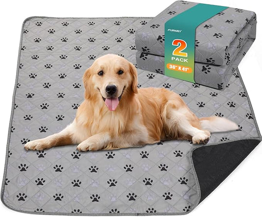 FUWERY Washable Pee Pads for Dogs ,36"X41", Thick Heavy Absorbency Reusable, Prevent Leakage, Non-Slip Pee Pads for Puppy Playpen,Potty Training, Grey, 2 Packs