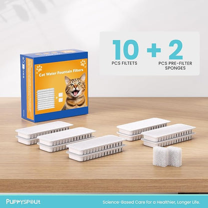 Cat Water Fountain Filters - 108oz/3.2L Cat Water Fountain, Stainless Steel Pet Fountain Dispenser for Cats, Dogs, Multiple Pets (10 pcs Filters)