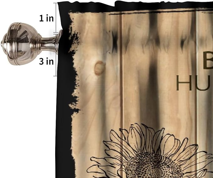 Bee Valances Curtain for Kitchen, Bee Farmhouse Sunflower Wooden Planks Window Treatment Valances Short Curtains Rod Pocket Drape for Dining Room Home Farmhouse Decor, 54x18inch