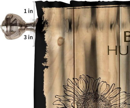Bee Valances Curtain for Kitchen, Bee Farmhouse Sunflower Wooden Planks Window Treatment Valances Short Curtains Rod Pocket Drape for Dining Room Home Farmhouse Decor, 54x18inch