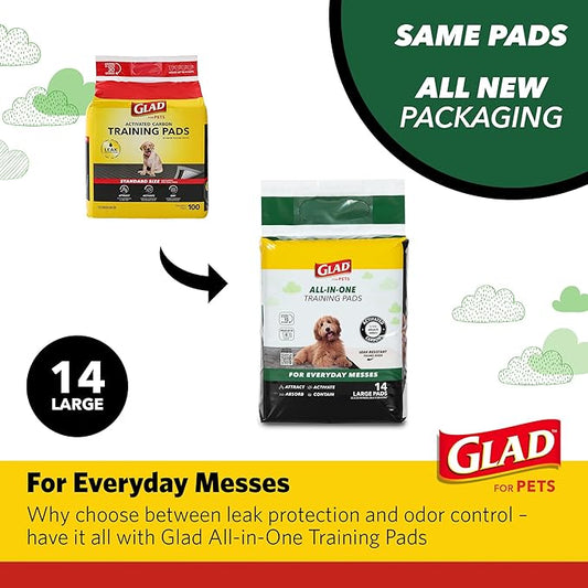 Glad for Pets Black Charcoal Puppy Pads, All-in-One | Puppy Potty Training Pads That Absorb & NEUTRALIZE Urine Instantly | New & Improved Quality Puppy Pee Pads, 14 Count - 2 Pack