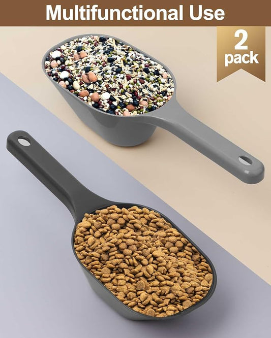 2PACK Dog-Cat Food-Scoop Measuring-Cup,1 Cup Capacity Versatile Plastic Pet Food Scoop with Measuring Lines 1 Cup and 1/2 Cup for Precise Portion Control (Black and Grey)
