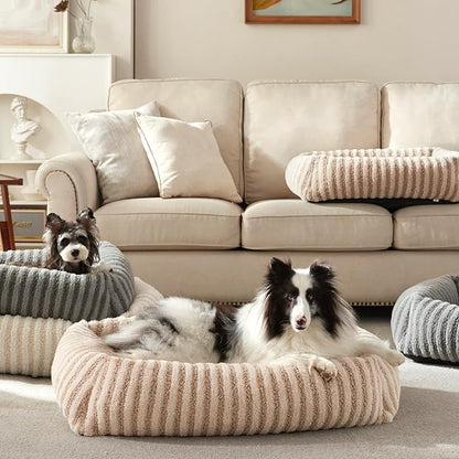 MIXJOY Dog Bed Medium Size Dog, Washable Medium Dogs Bed with Removable Cover, Soft Rectangle Doggy Ded Fluffy Plush Faux Fur Pet Bed with Anti-Slip Bottom, 30"x24"x8", Beige