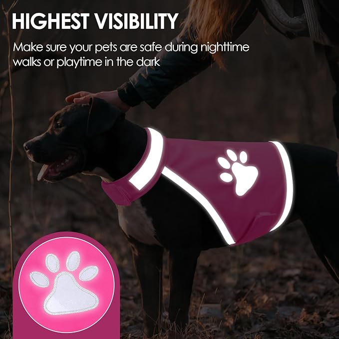 SUNFURA Dog Reflective Safety Vest, High Visibility Adjustable Dog Hunting Harness Vest for Outdoor Activity & Night Walking, Breathable Pet Jacket for Small Medium Large Dogs (Pink, M)
