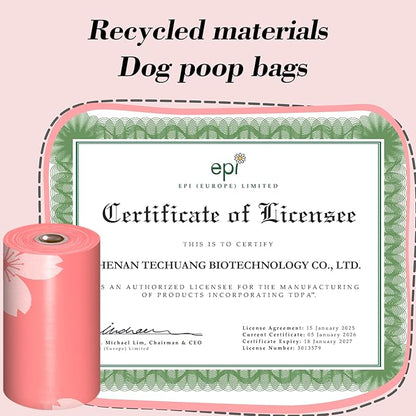 Cherry Blossom Scented Dog Poop Bags - 630 counts Pink Pet Waste Bags with Dispensers, Extra Large 13x9 Inch Leak-Proof Fragrance Bags for Dogs Walking and Cat Litter