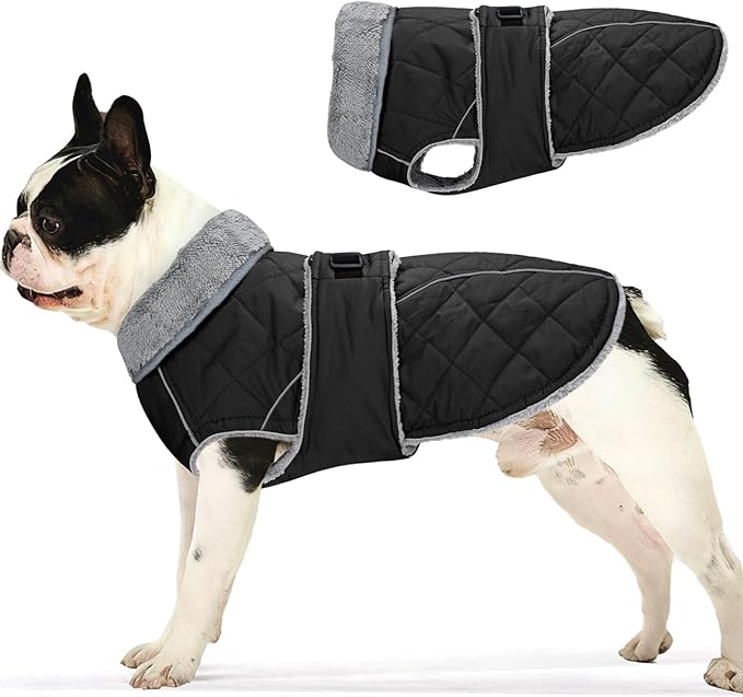 Dog Coat, Warm Dog Winter Coat for Medium Dogs, Waterproof Jacket with Adjustable Buckle & Velcro, Reflective Turtleneck Cold Weather Coats, Pet Fleece Vest Snow Jacket (Black, XS)