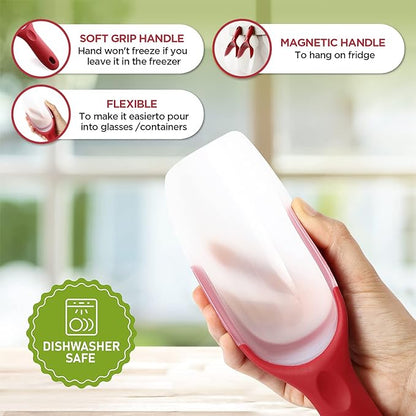 Spring Chef Red Magnetic Ice Scoop for Freezer Bin - Flexi-Plastic Ice Scoopers for Food with Soft Grip Handle - Popcorn Scoop - Kitchen Scoopers for Flour, Grain, Pet Food - Dishwasher Safe - 2 Pack