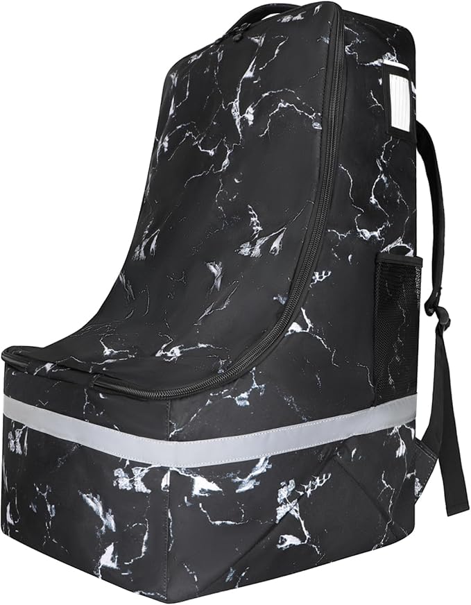 LARIPOP Car Seat Travel Bag for Airplane Gate Check Approved, Padded Backpack with Adjustable Straps, Reflective Strips & Protective Feet for Infant Convertible Booster Seats, Black M