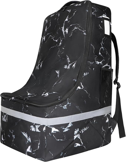 LARIPOP Car Seat Travel Bag for Airplane Gate Check Approved, Padded Backpack with Adjustable Straps, Reflective Strips & Protective Feet for Infant Convertible Booster Seats, Black M
