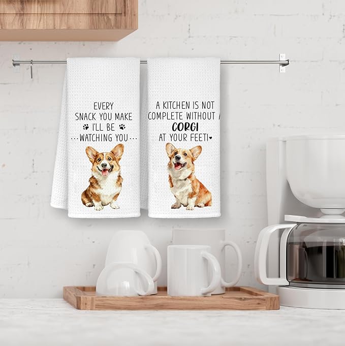 Funny Corgi Kitchen Bathroom Towels, Gifts for Corgi Lovers Women Dish Tea Towels, Dog Mom Dad Lovers Owner Gifts for Women Men Decorative Hand Towels for Kitchen Decor, 16x24 Inch Set of 2
