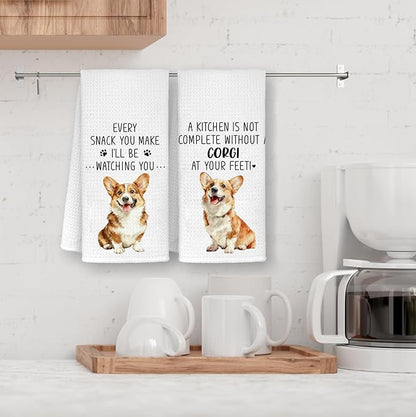 Funny Corgi Kitchen Bathroom Towels, Gifts for Corgi Lovers Women Dish Tea Towels, Dog Mom Dad Lovers Owner Gifts for Women Men Decorative Hand Towels for Kitchen Decor, 16x24 Inch Set of 2