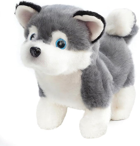 Easfan Walking Puppy Interactive Electronic Plush Husky Toy with Sounds and Movements Educational Plush Toy Birthday Gifts for Kids Girls, 7"