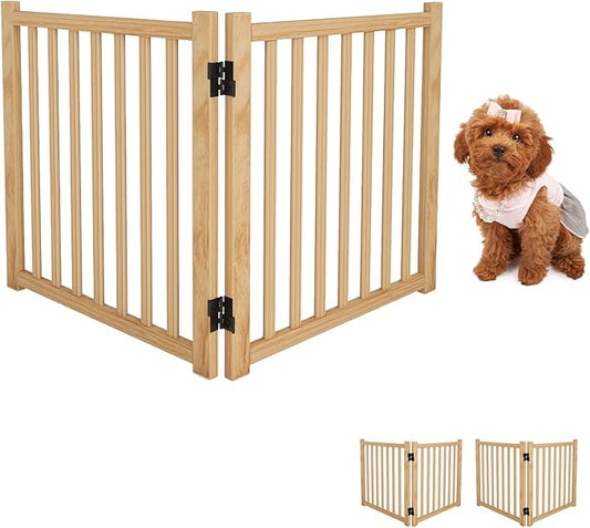 YOCAN Paint-Free Wooden Freestanding Dog Gates for The House,Doorways, Stairs,Wood Dog Fences Indoor Pet Gate,Step Over Fence-2 Panel H:23"(2PC)