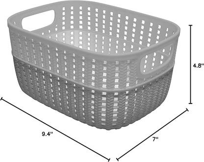 Simplify 2 Tone Sailor Knot Plastic Storage Tote | Decorative Basket | Closet Organization | De-clutter | Accessories | Toys | Bathroom Organization | Small | Grey/Grey