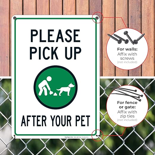 Clean Up After Your Dog Sign, Please Pick Up After Your Pet Sign, 10x14 Inches, 55 mil Thick HDPS (high Density polystyrene), Made in USA