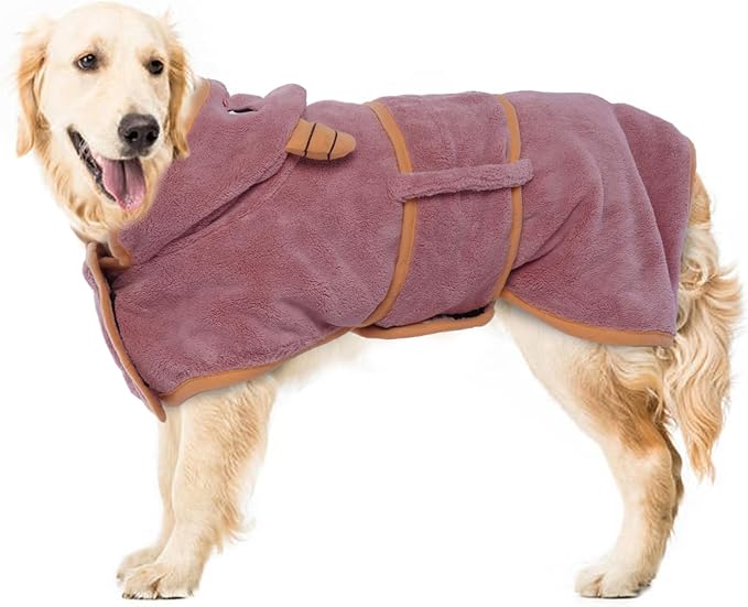 Dog Bathrobe & Drying Coat, Microfibre Material Fast Drying Super Absorbent Towel, Magic Sticker & Belly Strap, Robes for After Bath - Puppy to Large Dog & Cat