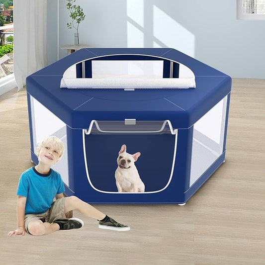 45x45 Inches Hexagonal Type Puppy Playpen, Dog Playpen for Puppies or Small Dogs, Dog Fence Pet Playpen for Indoor & Outdoor, Sturdy Safety Dog Pen with Thickened Fabric, Breathable Mesh