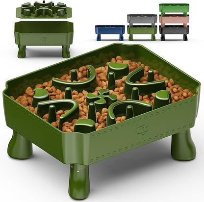 UPSKY Slow Feeder Dog Bowl, 2-in-1 Raised Dog Bowl with Anti-Choking Maze Puzzle, 2-6 Cups Pet Food for Small & Medium Breeds, Interactive Pet Feeder to Slow Eating, Reduce Boredom Deep Green