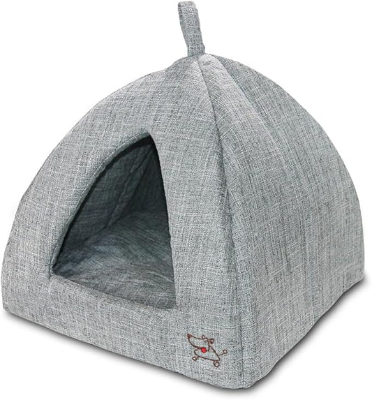 Best Pet Supplies Dog House Bed Crate Mat Tent Indoor Round Soft Plush for Small, Medium, and Large Breeds - Gray Linen, 19 x 19 x H:19"
