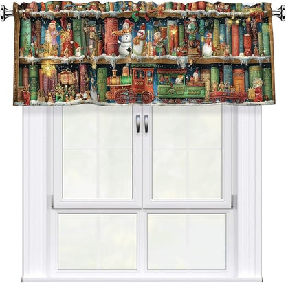 Worltoldb Christmas Bookshelf Curtain Valance Short Rod Pocket Window Treatment for Living Room Bedroom Kitchen Bathroom 1 Panel 54" W x 18" L