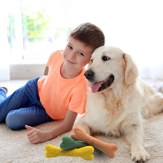 Glaciart One Felted Wool Dog Chew Bone (3 Pcs)| Durable for Puppy Chew for Teething & Dog Teeth Cleaning | Pet Toys Fetch Games & for Anxiety/Boredom | Great for Small or Medium