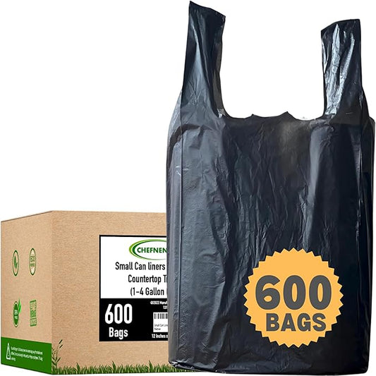 T-shirt Biodegradable Black Plastic Bag (600 ct.) Small Can Liners Thank You Grocery Shooping Size Doggy Poop Bags Compatible with Arm & Hammer Swivel Bin & Rake pooper scooper Multipurpose Bags