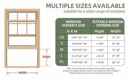 [MEASURE FIRST] FLYZZZ Window Screen, FIXED 19.68" HEIGHT, Fits Window Opening Width 28" to 52", Adjustable Sliding Screen Insert, Large, 2-Pack