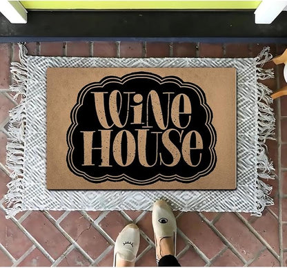 Funny Welcome Doormat (23.7 in X 15.6 in) Anti-Slip Rubber Back Entrance Way Indoor Front Porch Decor Rugs House Warming Gift (Wine House)