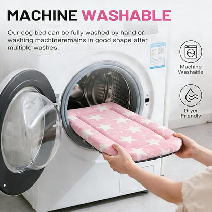 Dog Bed Mat, Reversible Crate Pad & Durable Dog Bed - Machine Washable Kennel Mat with Ultra Soft for Medium Dogs (Big&Small Stars Pink, 30" L*20" W*1.5" Th)