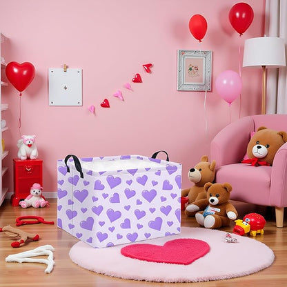 Rectangular Valentines Basket for Women Girls Storage Bin Organizer Box Shelf Room Decor(Purple Heart)