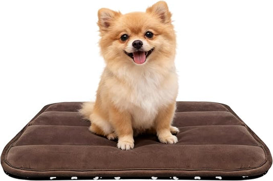 Dog Bed Mat, Reversible Dog Crate Pad with Washable Kennel Mat and Soft Foam, Flat Pet Bed for Dogs & Cats, for Crates Carriers & Travel (Dark Brown, 23" L*14" W*1.5" Th)