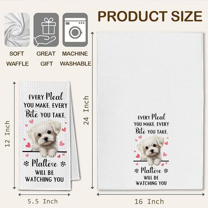 Maltese Gifts Kitchen Towels, Funny Dog Tea Dish Towels for Kitchen Decorative, Maltese Dog Lovers Gifts for Women, Every Meal You Make Every Bite You Take Hand Towel, 16x24 Inch