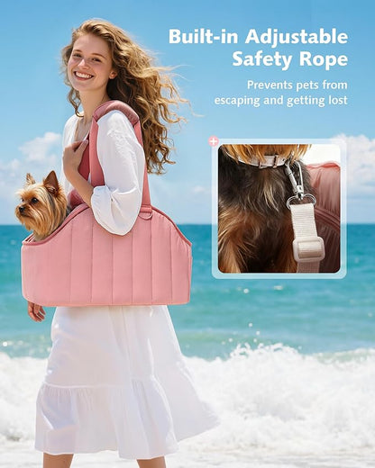 Pecute Dog Purse Carrier, Lightweight Dog Carriers for Small Dogs with Large Pockets, Dog Soft-Sided Carriers up to 6.6lbs, Pet Carrier for Puppy Cat Rabbit, Suitable for Travel, Subway, Pink