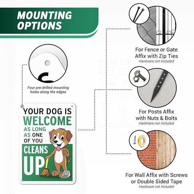 (2 pack) 7" x 10" Clean Up After Your Dog Sign – Aluminum | UV Protected, Laminated, Water & Dust Resistant | Outdoor Pet Waste Reminder with Rounded Corners