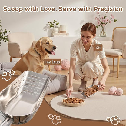 Pet cat-dog food-scoop measuring 1-cup - Food-grade 304 stainless steel material | 1-Cup capacity | Precision scale measurements
